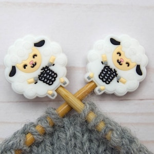 Knitting Sheep Stitch Stoppers EXCLUSIVE White Needle Holders Wool Notions Accessories Tools Supplies Silicone Point Protectors Storage