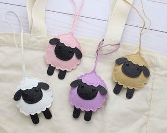 Colorful Sheep Bag Charms PU Faux Vegan Leather Knitting Crochet Accessories Purse Tote Personalized Cute Trendy Lamb Pink Purple White