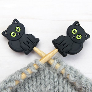 Black Cat Stitch Stoppers Knitting Needle Holders Halloween Notions Accessories Tools Keeper Hugger Supplies Point Protectors Storage