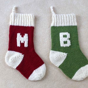 Monogram Christmas Stocking Knitting Pattern Chunky Sock Winter Holiday Lion Brand Wool Ease Thick and Quick Family Personalized Oversized