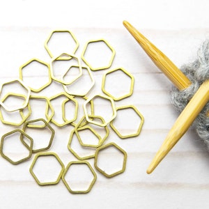 Hexagon Brass Stitch Markers Knitting Closed Ring Dainty Minimalist Snag Free Metal Needles Stoppers Notions Progress Keeper