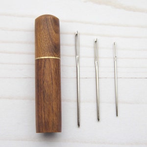 Wooden Darning Needle Holder Case Storage Tapestry Metal Wood Knitting Sewing Crochet Notions Accessories Stitch Stoppers Travel image 4