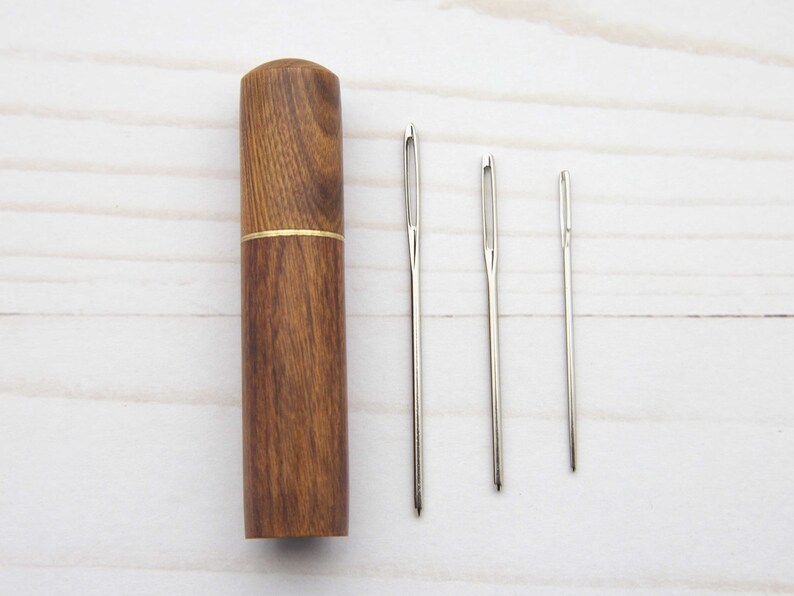 Wooden Darning Needle Holder Case Storage Tapestry Metal Wood Knitting Sewing Crochet Notions Accessories Stitch Stoppers Travel image 4