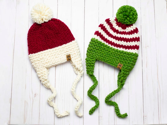 Christmas Santa Ear Flaps Hat Knitting Pattern Trapper 
