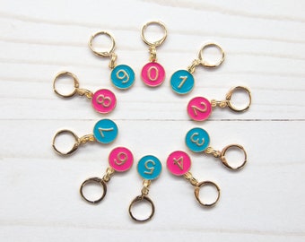 0-9 Numbers Stitch Markers Counting Blue Pink Knitting Crochet Progress Keepers Level Clasp Open Stitch Stoppers Notions Numbered Knit