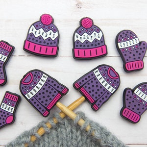 Stitch Stoppers Warm and Cozy Collection Knitting Notions Fair Isle Christmas Needle Holders Accessories Tools Point Protectors Yarn Pattern Purple/Pink