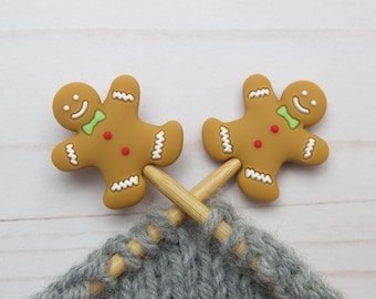 Gingerbread Knitting Needle Stitch Stoppers Christmas Notions Bag Holders Accessories Tools Keeper Hugger Supplies Point Protectors