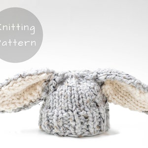 Knitting Pattern Floppy Bunny Ears Dog Hat Chunky Animal Winter Toque Thick Warm Halloween Costume Newborn Baby Toddler Child