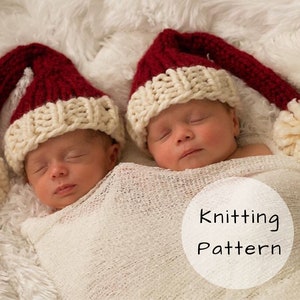 Knitting Pattern Santa Stocking Cap Hat Christmas Sleeper Knit Pompom Winter Thick Photo Prop Newborn Baby Toddler Child Photography