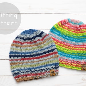 Self Striping Patons Kroy Sock Yarn Hat Knitting Pattern Knit Winter Beanie Toque Bright Fun Knit Knitted Baby Toddler Child Women Men