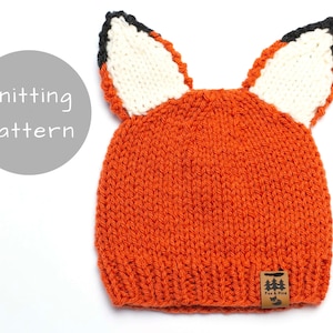 Fox Ears Hat Knitting Pattern Medium Worsted Weight Knit Winter Beanie Toque Baby Toddler Child Women Men Worsted Thin Lightweight Plain