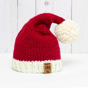 Santa Hat Knitting Pattern Christmas Stocking Cap Medium Weight Knit Winter Beanie Toque Baby Toddler Child Women Men Worsted Thin image 3