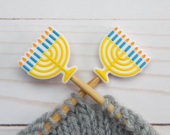 Menorah Stitch Stoppers Hanukkah Knitting Needle Holiday Holders Notions Accessories Tools Keeper Hugger Supplies Point Protectors
