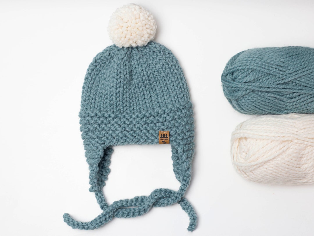 Ear Flaps Hat Knitting Pattern Trapper Aviator Chunky Side Ties Knit ...