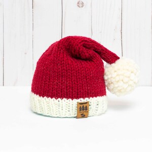 Santa Hat Knitting Pattern Christmas Stocking Cap Medium Weight Knit Winter Beanie Toque Baby Toddler Child Women Men Worsted Thin image 5