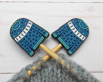 Blue Sweater Stitch Stoppers Knitting Notions Fair Isle Warm & Cozy Christmas Needle Holders Accessories Tools Point Protectors Yarn Pattern