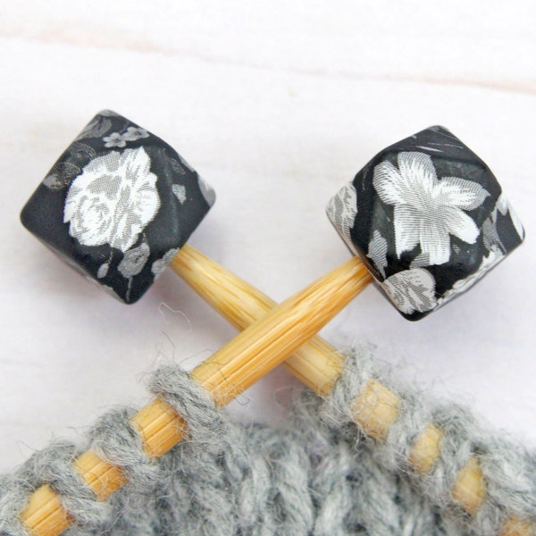 Stitch Stoppers Black Flower Hexagon Print Knitting Needle Holders Notions Accessories Keeper Supplies Silicone Point Protectors