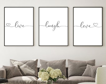 Live laugh love wall art set, Life quote printable, Inspirational quote art, Typography home decor, Minimalist wall art, Digital download