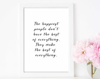 Happy Quote Print, Living Room Art Print, Minimalist Wall Art and Home Decor, Inspirational Life Sayings Home Decor