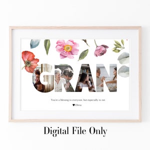 Mother&#39;s Day Print, Grandmother Gift, Mum Collage Wall Art, Granny photo gift, Mother&#39;s Day Present Gift - Digital Download