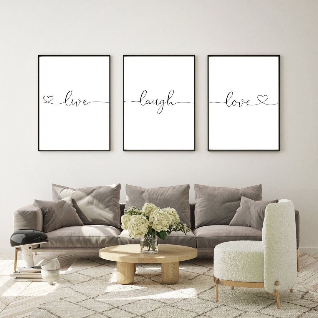 Live Laugh Love Wall Art Set, Life Quote Printable, Inspirational Quote
