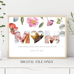 Mum&#39;s floral birthday present, Custom Photo Print, Mum Collage Wall Art, Mummy Collage Print, Mother&#39;s day Gift for Mum - Digital Download