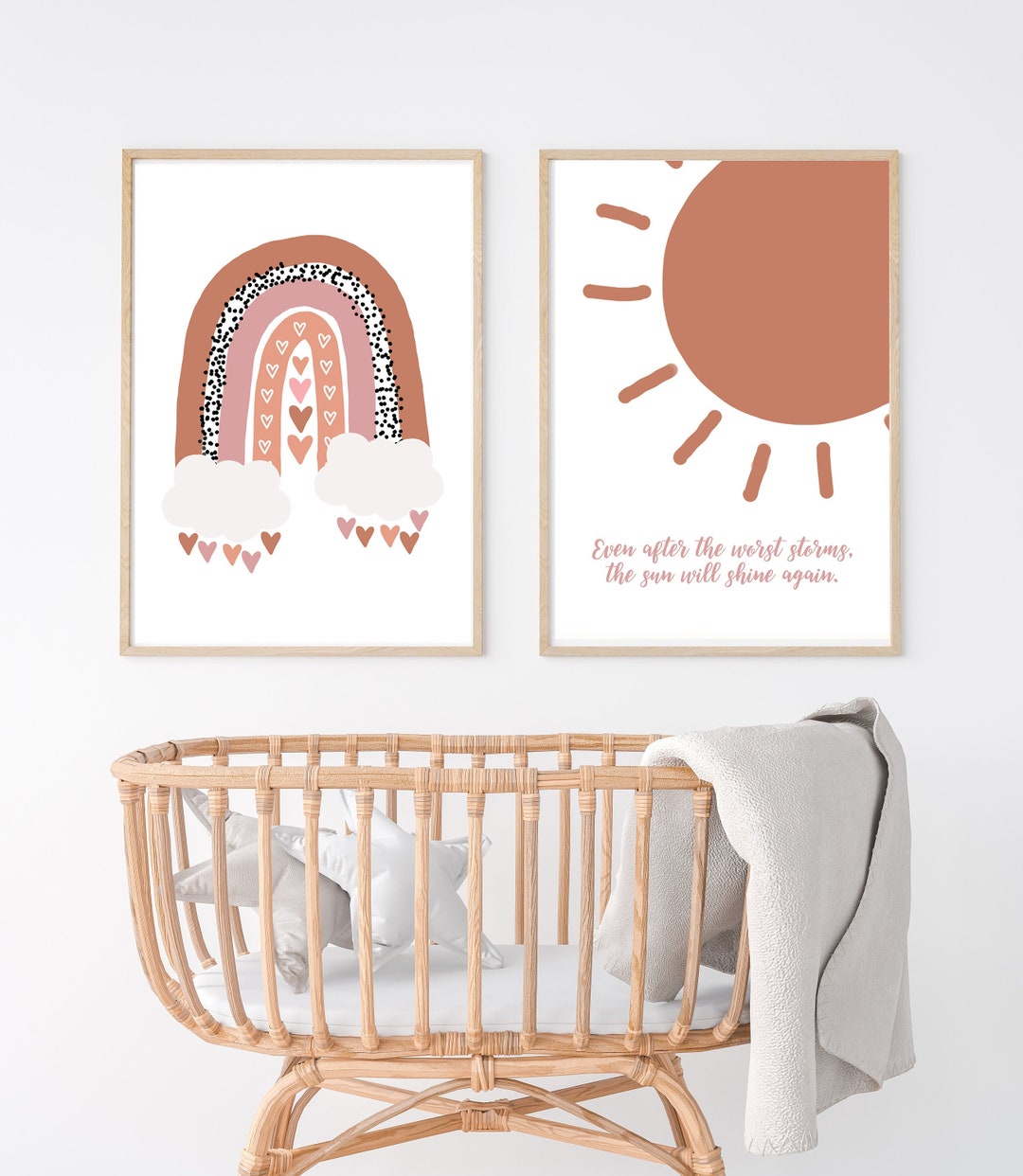Rainbow Boho Nursery Printable Wall Art Set, Sun Nursery Decor ...
