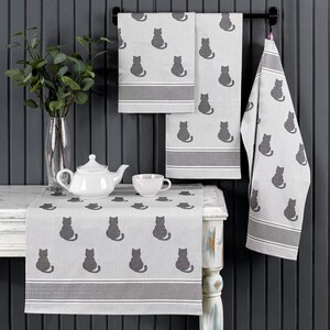 saewelo 4er Set Geschirrtücher in Geschenkverpackung, 100% Baumwolle, 50x70 cm Katze, Grau Bild 5