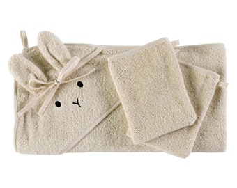 saewelo Hooded bath towel for babies and children, 100% organic cotton, Oeko-Tex, 100 x 100 cm (undyed)