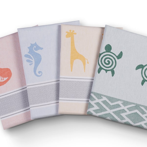 saewelo Set of 4 Tea Towels in Gift Packaging, 100% Cotton, 19.7 x 27.6 '' (Safari Mix, Multi-color)