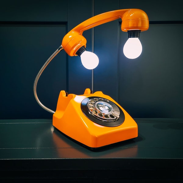 Upcycled Retro Orange Rotary Telephone Lamp