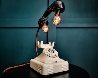 Vintage 1950s Ivory Telephone Upcycled Desk/Table Lamp Handmade Vintage Lighting Quirky Lamps