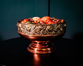 Vintage Brass & Copper Floral Planter - Antique Jardiniere