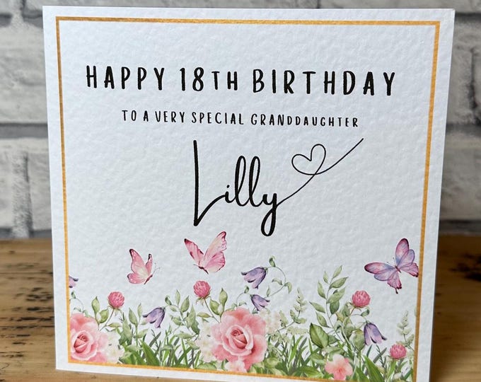 18th Birthday Card Granddaughter, Personalised 18th Birthday Card 18th Birthday Gift For Girl, Eighteenth Birthday Card For Daughter, Floral