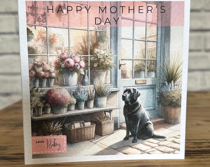 Black Labrador Mothers Day Card, Personalised Labrador Card, Black Lab Customisable Card, Personalised Cards, Mothers Day Card, Black Lab.
