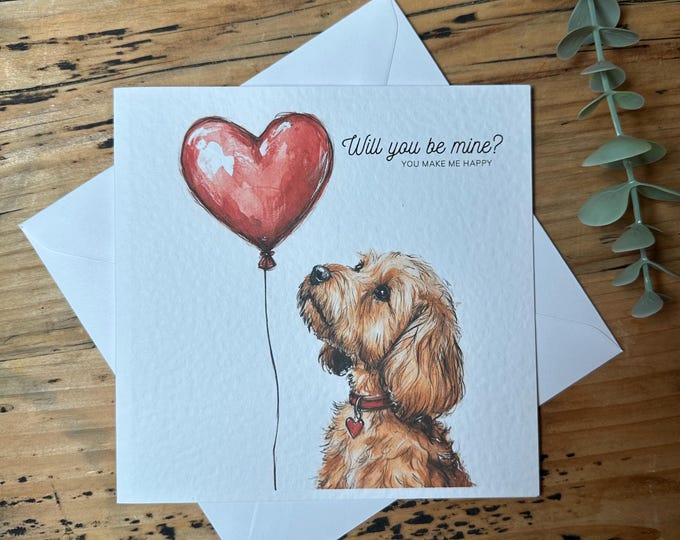 Cockapoo Valentine Card, Golden Cockapoo Card, Dog Mum, Dog Dad. Dog Mom, Dog Valentines, boyfriend, girlfriend, partner, wife, husband