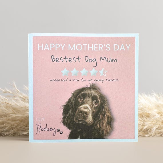Brown Cocker Spaniel Mothers Day Card: Personalised, Mum gift