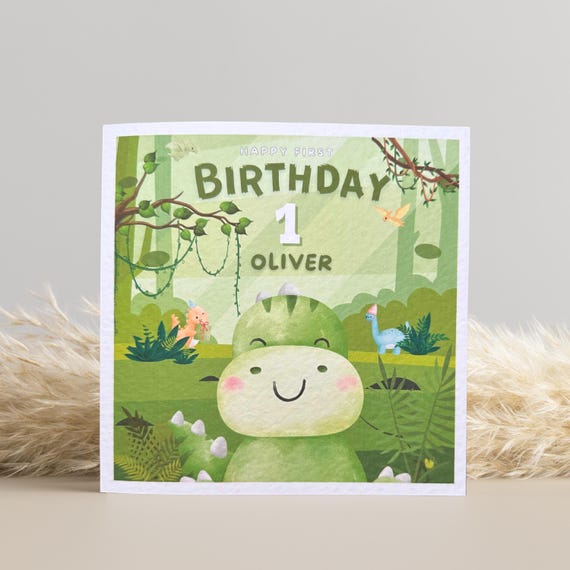 1st Birthday Card, Dinosaur