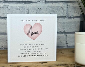 Mothers Day Card: Pink Heart, Amazing Mum