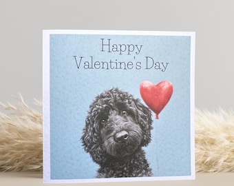 Cockapoo Valentine's Day Card: Black Dog with Heart Balloon