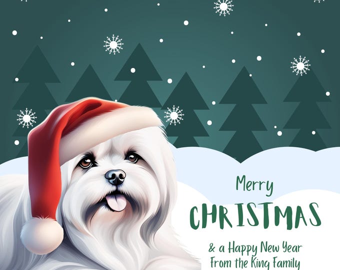 Personalised Lhasa Apso Christmas Card - Custom Dog Design with Family Name or Personal Name