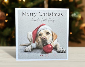Personalised Yellow Labrador Christmas Card: Dog Lover Christmas Holiday