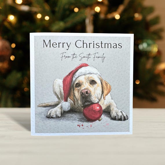 Personalised Yellow Labrador Christmas Card: Dog Lover Christmas Holiday
