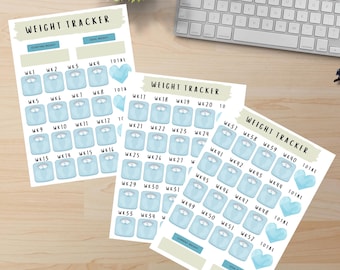 Weight loss Tracker 52 weeks. Digital Download. PDF Printable. Blue