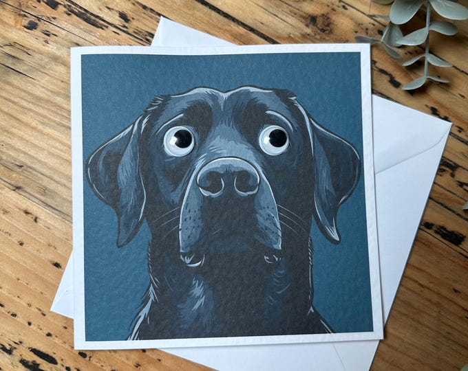 Black Labrador Birthday Card, Black labrador Card, Personalised Cards. Dog Mum, Dog Dad. Dog Mom, Dog Birthday, goggly eyes