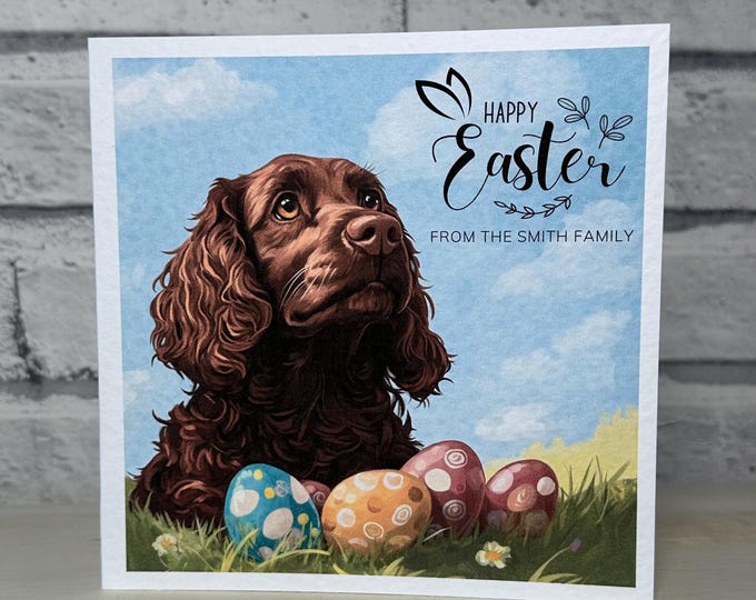 Brown Cocker Spaniel Easter Card, Brown working cocker spaniel Card, Personalised Cards. Dog Mum, Dog Dad. Dog Mom, Dog Easter