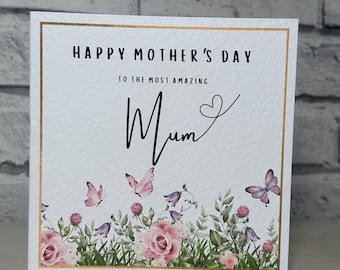 Elegant Pink Floral Mother's Day Card: Personalised Mum Card
