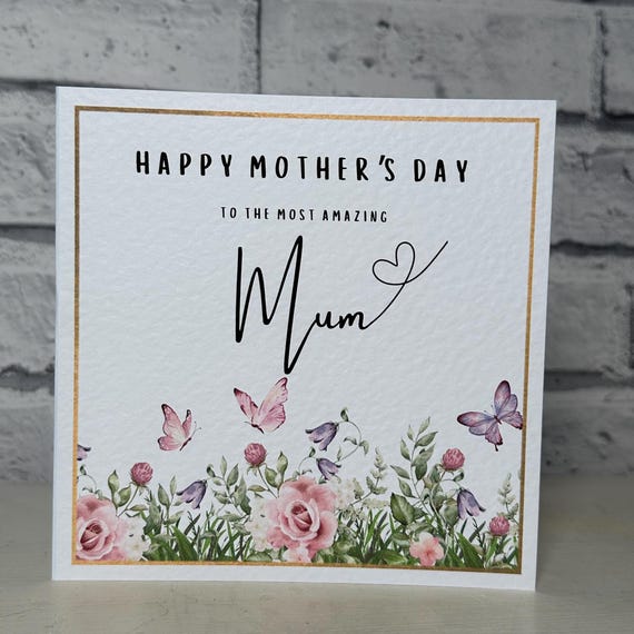 Elegant Pink Floral Mother's Day Card: Personalised Mum Card