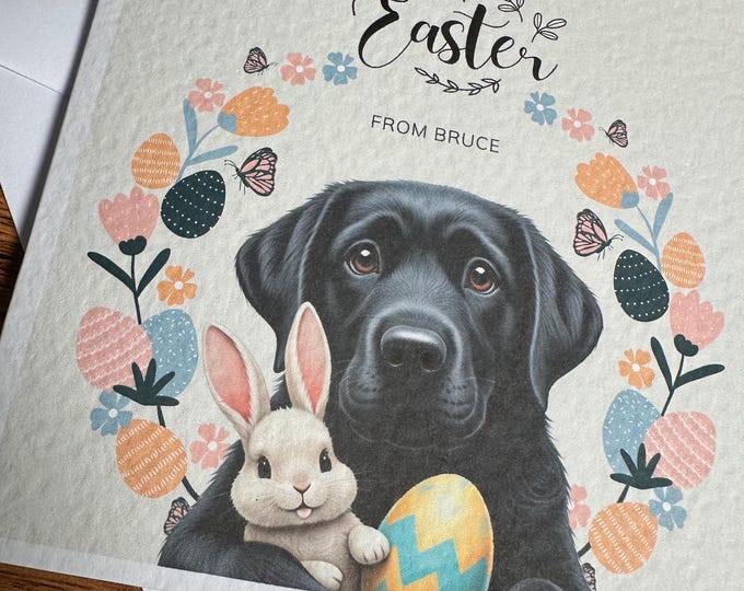 Black Labrador Easter Card, Black labrador Card, Personalised Cards. Dog Mum, Dog Dad. Dog Mom, Dog Easter