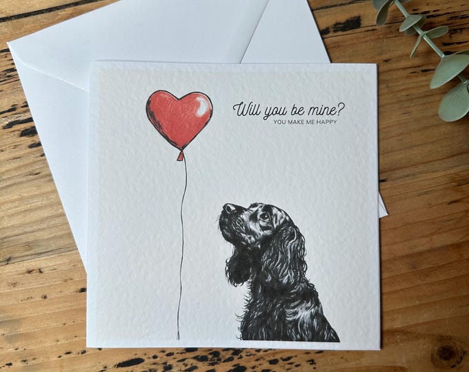 Black Cocker Spaniel Valentine Card, Black Cocker Card, Black Spaniel. Dog Mum, Dog Dad. Dog Mom, Dog Valentines, working cocker spaniel